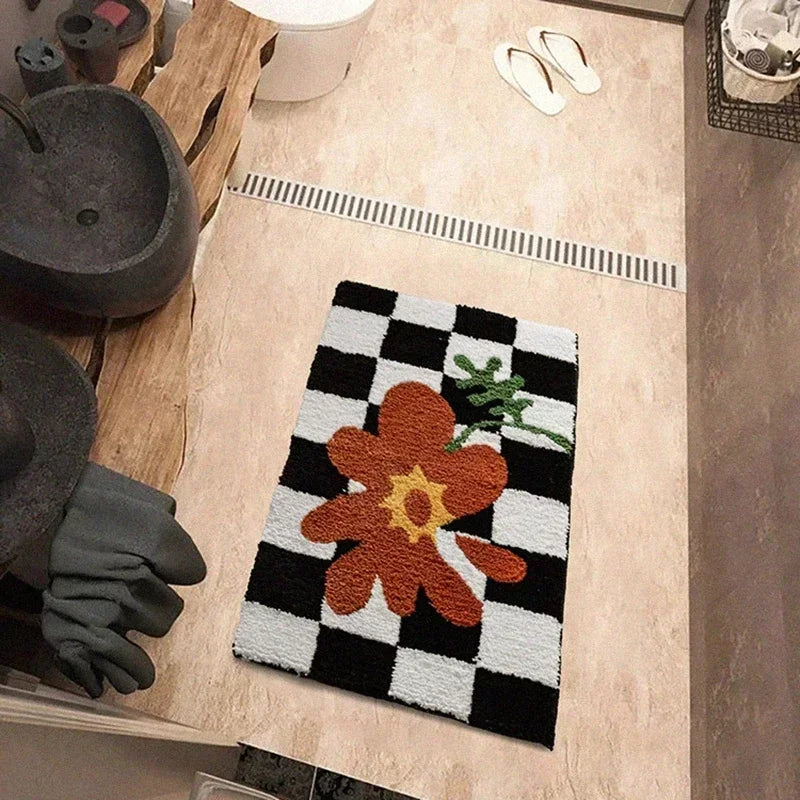 Chessboard Plaid Bath Mats.