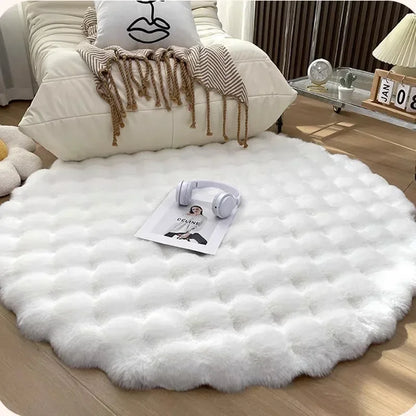 Imitation Rabbit Plush Round Carpet Area Rug.