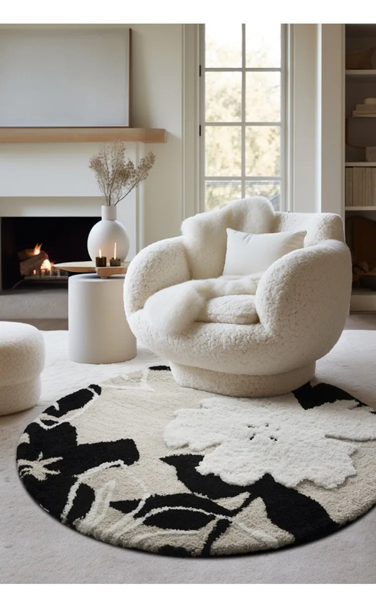 Nordic Flowers Flocked Round Tufted Rugs.