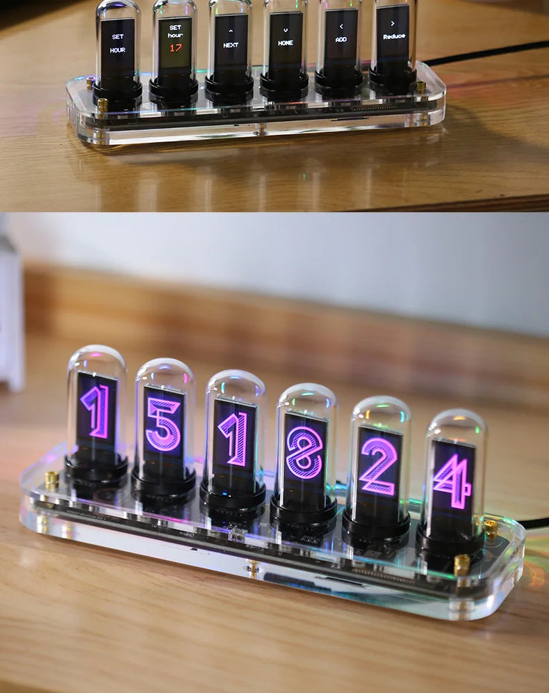 RGB Glow Nixie Tube Clock Mobile APP Editable IPS Display Clock.