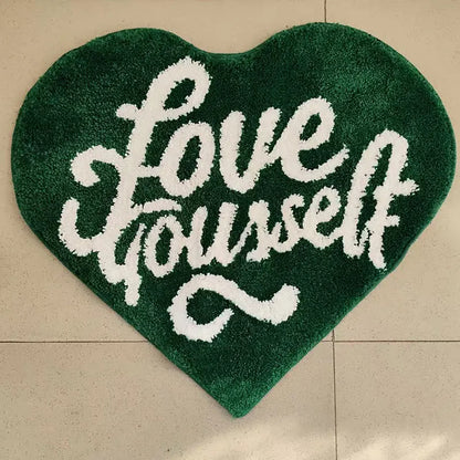 NNEOBA Heartfelt " LOVE YOURSELF" Green Fluffy Rugs.
