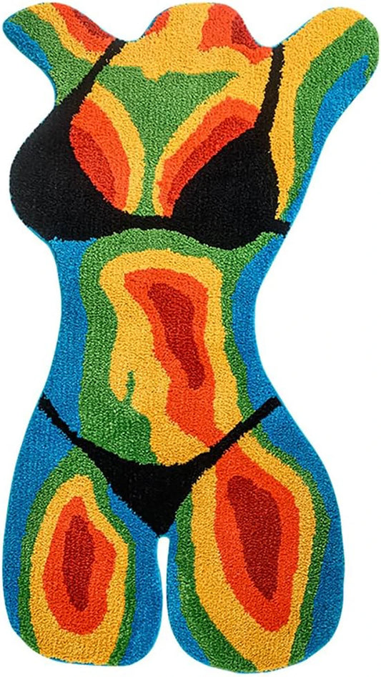 Tufted Heat Bikini Girl Fluffy Rug - Thermal Body Art Carpet for Bedroom, Living Room Decor.